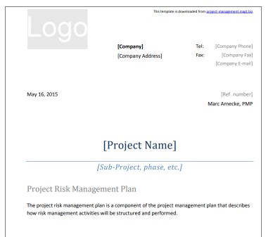 2. Project risk management plan template
