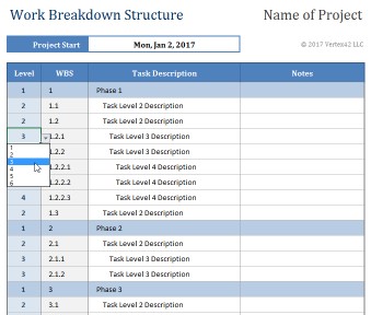 1. Tabular work breakdown structure template