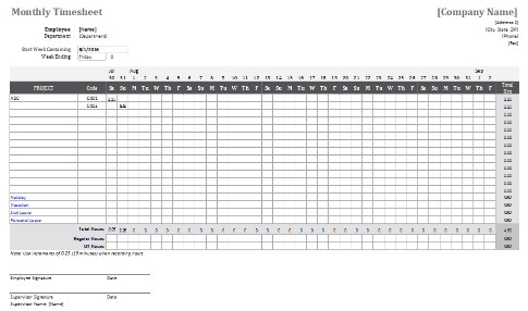 3. Monthly timesheet template